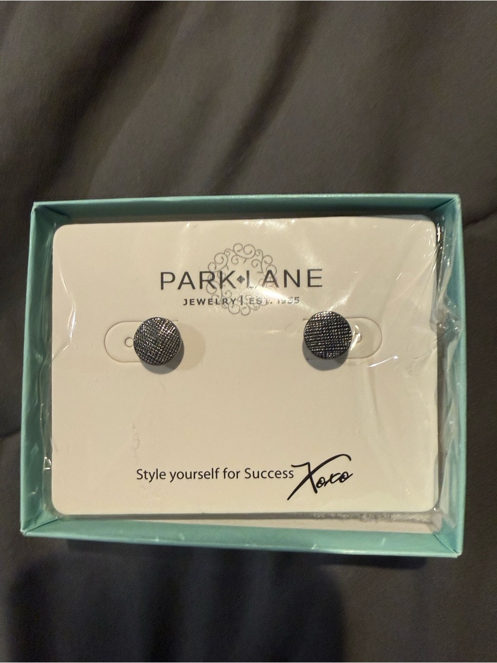 Park Lane Textured Round Stud Earrings - Dark Gunmetal